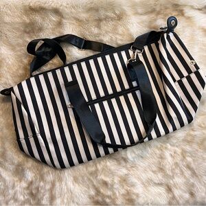 Alice + Olivia x FabFitFun Black & White Striped Weekender Bag